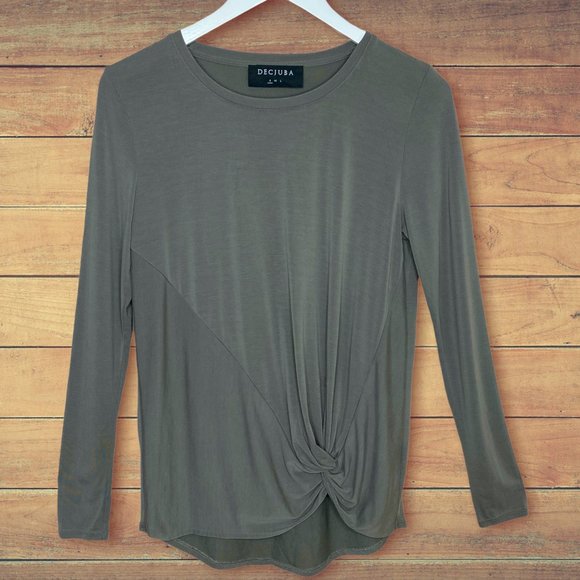 Decjuba Long Sleeve Khaki Green Top - Picture 6 of 6